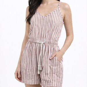 Thread & Supply Striped Womens Romper Brown White Stripe Size Small Sustainable